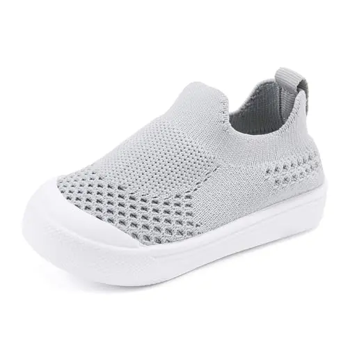 Baby grey mesh infant sneakers with hook and loop closure and memory foam