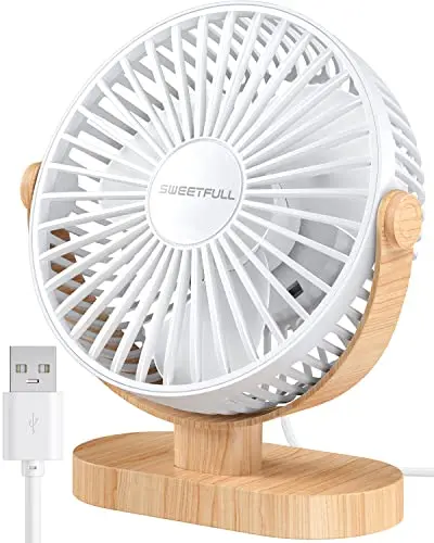 SWEETFULL wood grain portable USB desk fan on a desk