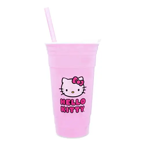 Silver Buffalo Hello Kitty 32-ounce plastic travel tumbler with straw