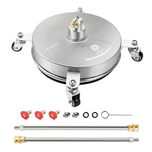 JANZ 14-inch pressure washer surface cleaner with stainless steel housing and accessories