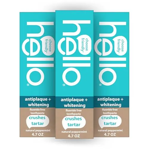 Hello Antiplaque Fluoride Free Toothpaste three-pack with natural peppermint flavor