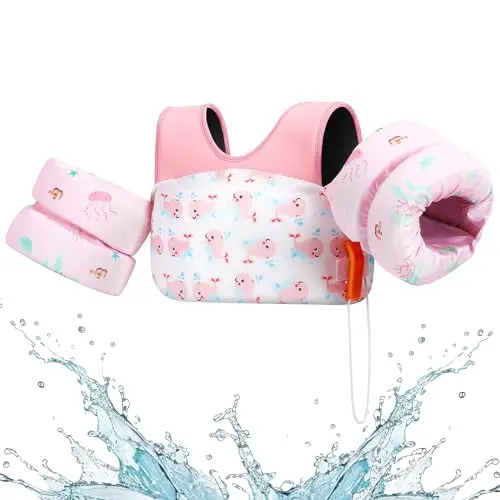 Heysplash Pink Whale toddler swim vest with flexible sleeves