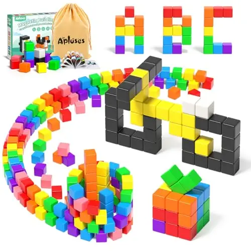 54 piece magnetic building blocks in nine vibrant colors