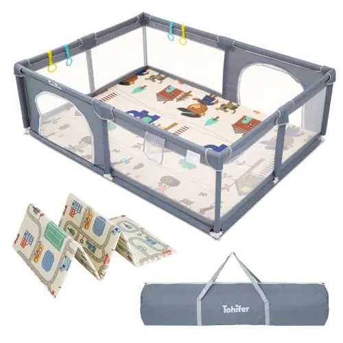 TOHIFER large baby play yard with included double-sided playmat