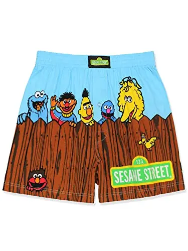 Sesame Street Mens Button Fly Boxer Shorts with multicolor character graphics