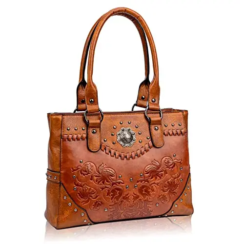 LAVAWA western style tote bag with embossed pattern and studs