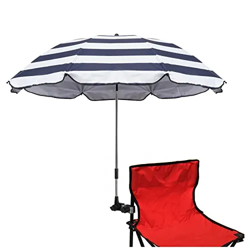GRANDMEI blue stripe umbrella clipped to a stroller