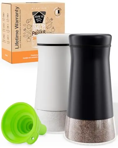 HOME EC Black and White Salt and Pepper Shaker Set with Adjustable Pour Holes