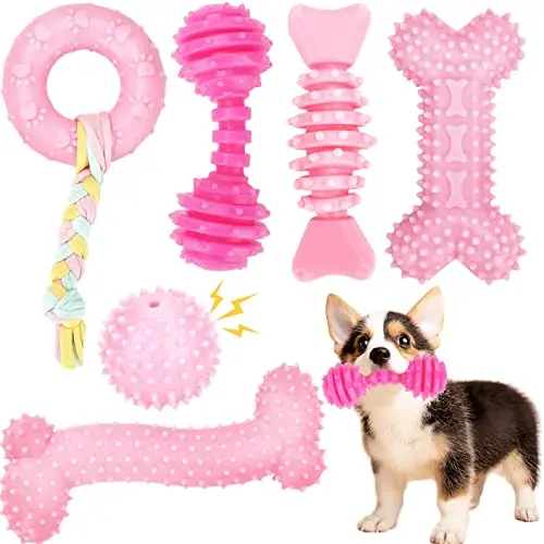 CGBD set of six pink rubber puppy chew toys