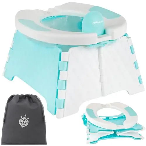 Jool Baby Portable Potty Training Chair in aqua color with travel bag