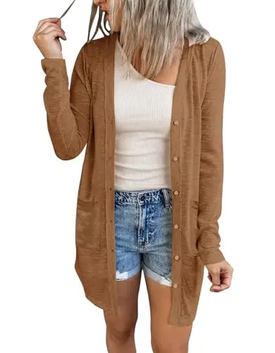 Merokeety women's lightweight cardigan with pockets in brown