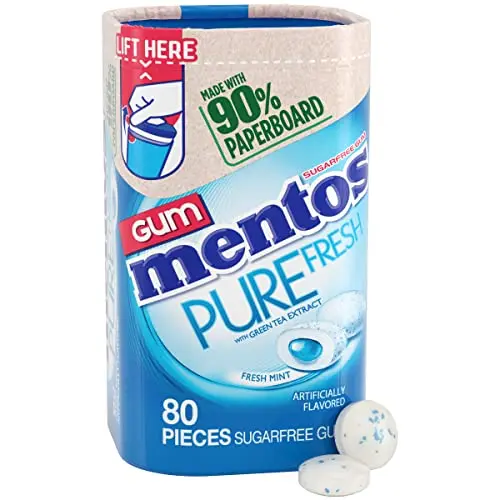 Mentos Pure Fresh Sugar-Free Chewing Gum in a paperboard bottle