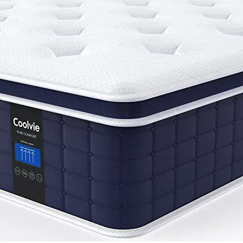 Coolvie 12 inch Hybrid Twin XL Mattress in blue and white