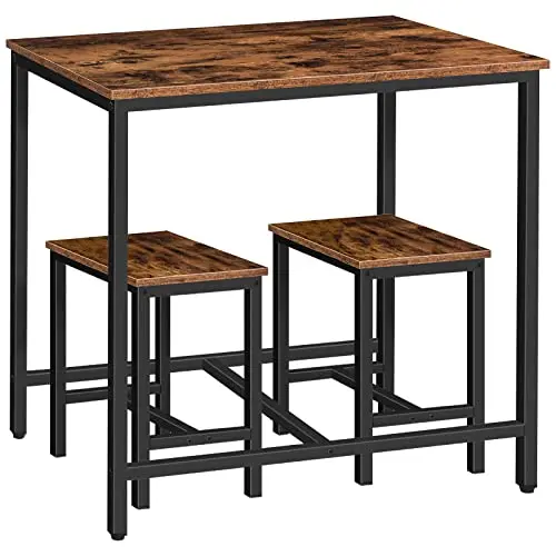 HOOBRO industrial-style dining table set with rustic brown top and black metal frame