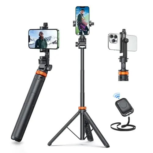EUCOS 62-inch phone tripod with wireless remote on a table