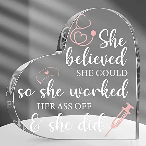 Yulejo pink heart-shaped acrylic plaque with nurse-themed inspirational quote