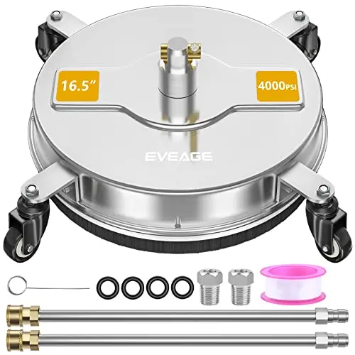 EVEAGE 16.5-inch pressure washer surface cleaner with 4 wheels and extension wands