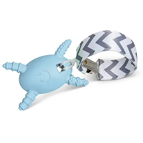 The Official Molar Magician blue teether with ergonomic shape and attached clip