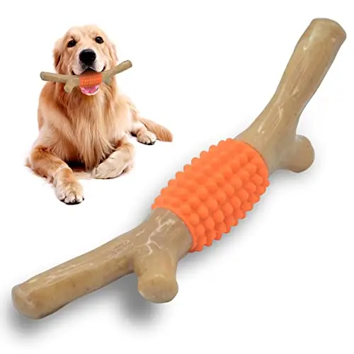 SCHITEC orange nylon dog chew toy with rubber nubs