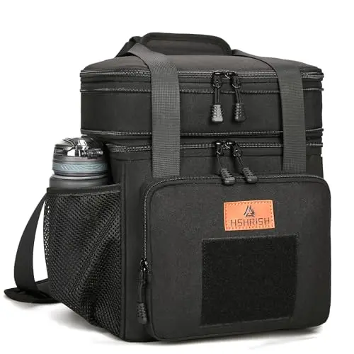 HSHRISH black expandable tactical lunch bag with dual compartments and shoulder strap