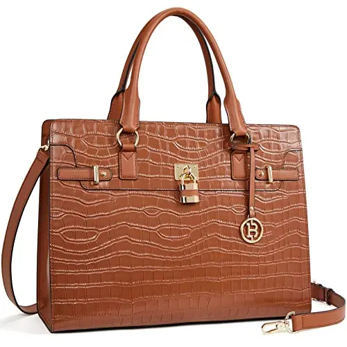Bostanten leather briefcase with vintage lock decoration