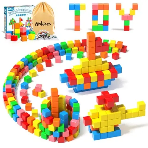 APLUSES set of 42 colorful magnetic building blocks and cubes