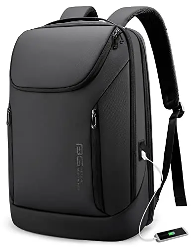 BANGE black waterproof laptop backpack with a 180-degree open front pocket