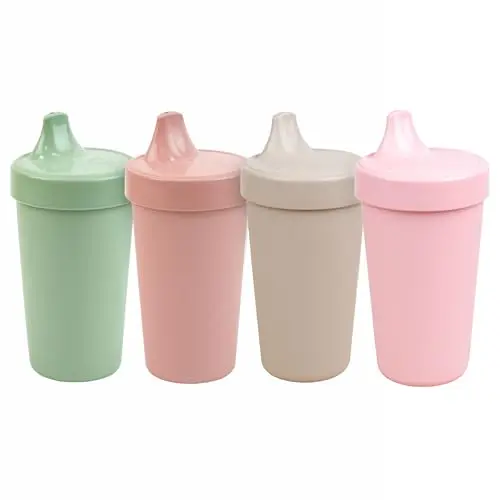 Set of four Re-Play stackable sippy cups in desert rose colors