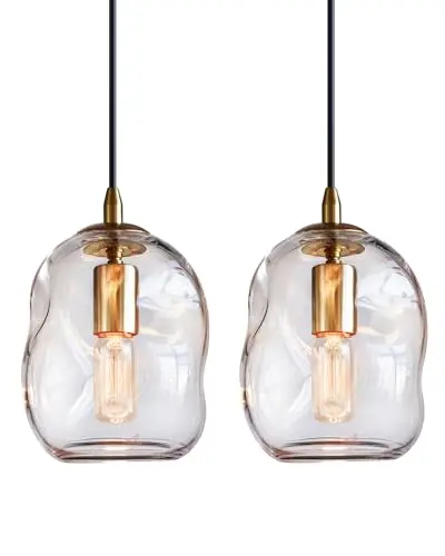 CASAMOTION clear glass organic globe pendant light with brass gold kit