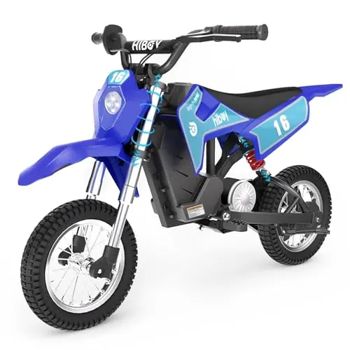 Hiboy DK1 blue electric dirt bike for kids on grass