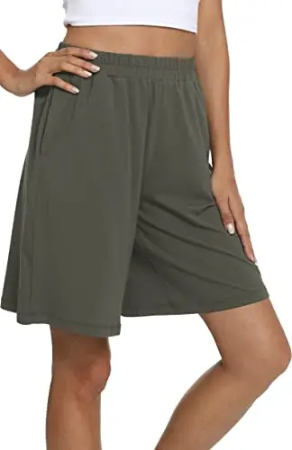 GYS women's olive bamboo viscose pajama shorts with deep side pockets