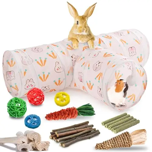 HERCOCCI collapsible 3-way rabbit tunnel with carrot pattern and internal toy