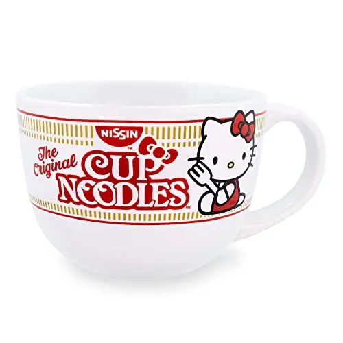 Toynk Hello Kitty x Cup Noodles ceramic soup mug in red with 24-ounce capacity
