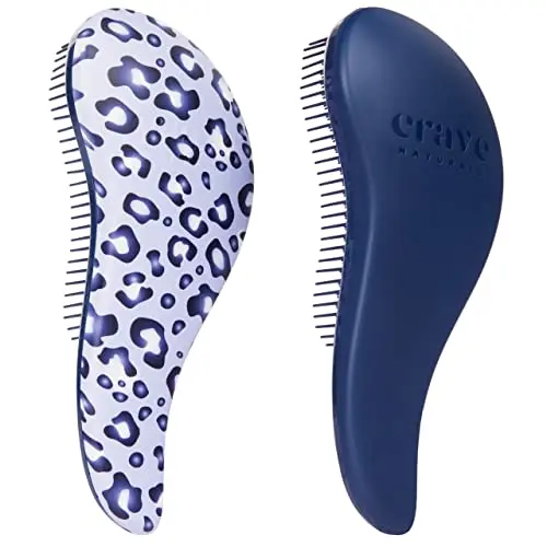 Crave Naturals Glide Thru detangling brush two-pack in navy blue and blue cheetah print