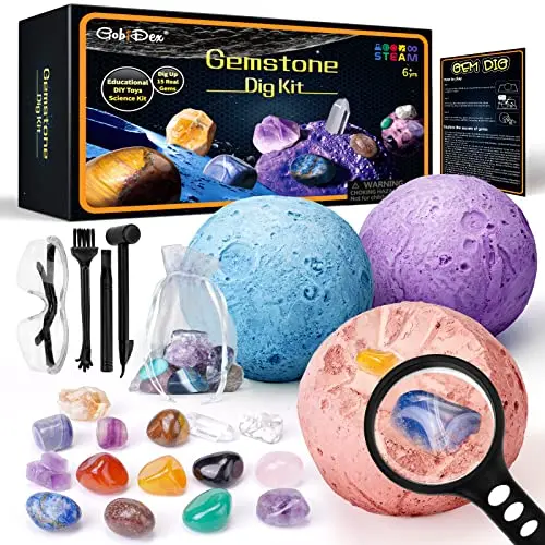 GobiDex gemstone dig kit with a moon-shaped plaster block and tools