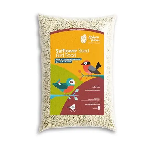 Schoen Farms bright white safflower seeds in a bag for wild birds