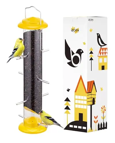 iBorn yellow metal tube finch feeder with multiple perches