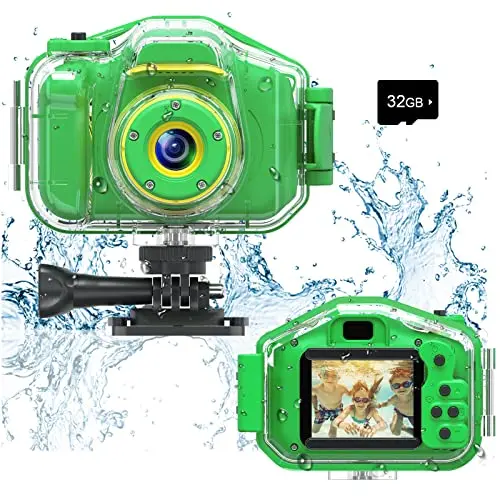 Agoigo green kids digital waterproof camera with neck strap