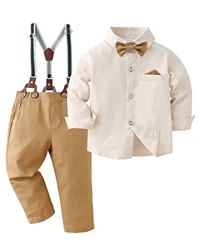 DISAUR little boy's matching outfit with shirt, suspender pants, and bow tie