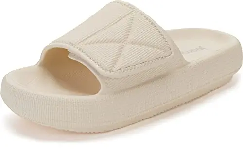 Joomra women's beige slide sandals with thick EVA foam sole and adjustable strap
