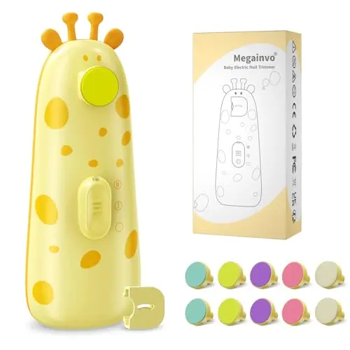 Megainvo baby nail trimmer electric with light and 10 grinding heads, orange color