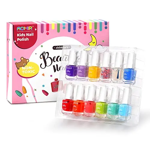 AOMIR kids nail polish set with 11 colors and a top coat in a box