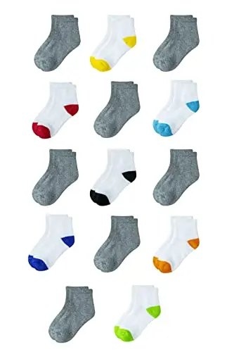 Amazon Essentials unisex kids cotton ankle socks in white and grey
