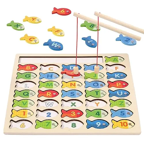 Diaodey wooden magnetic fishing game with letters and numbers