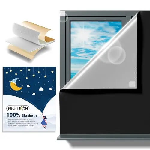 NIGHTON portable blackout curtain with hook and loop tape strips