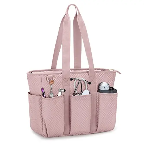 Fasrom pink nurse tote with textured pattern and multiple outer pockets