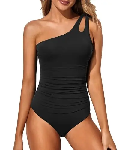 Holipick one shoulder one piece swimsuit for women in black