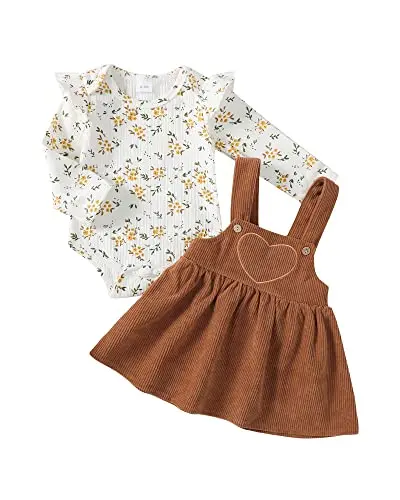 Kucnuzki infant baby girl brown suspender overall dress outfit