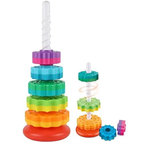 JUXUE Rainbow spinning stacking toy with colored discs