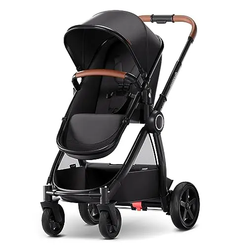Mompush Ultimate2 black full-size stroller with a reversible seat
